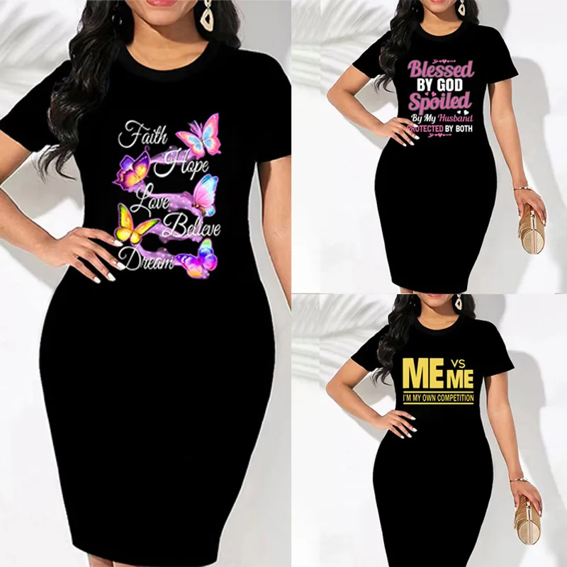 Women's T Shirt Dress Casual Round Neck Short Sleeve Letter Above Knee Daily
