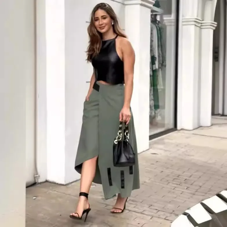 Summer Casual Sexy Solid Color Spandex Polyester Maxi Long Dress Skirts