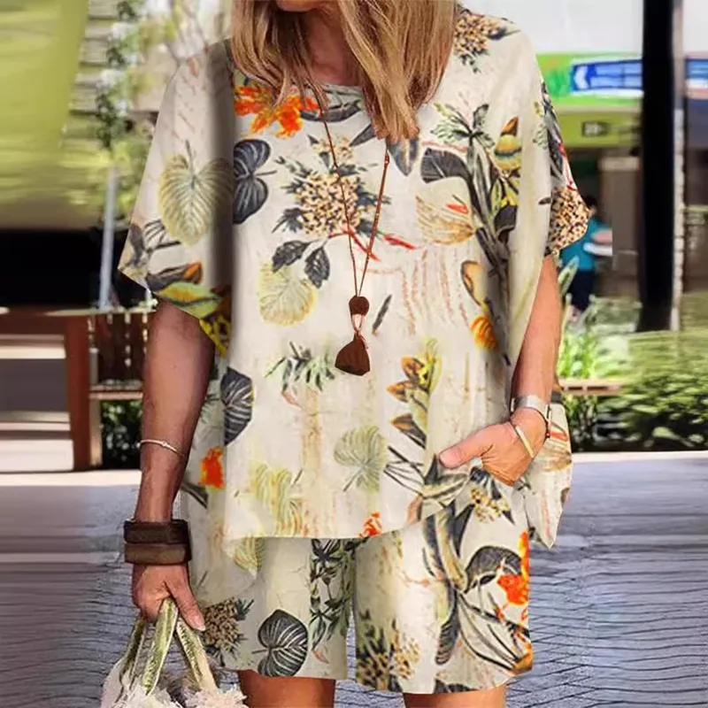 Holiday Beach Women's Vacation Plant Flower Spandex Polyester Printing Shorts Sets Shorts Sets