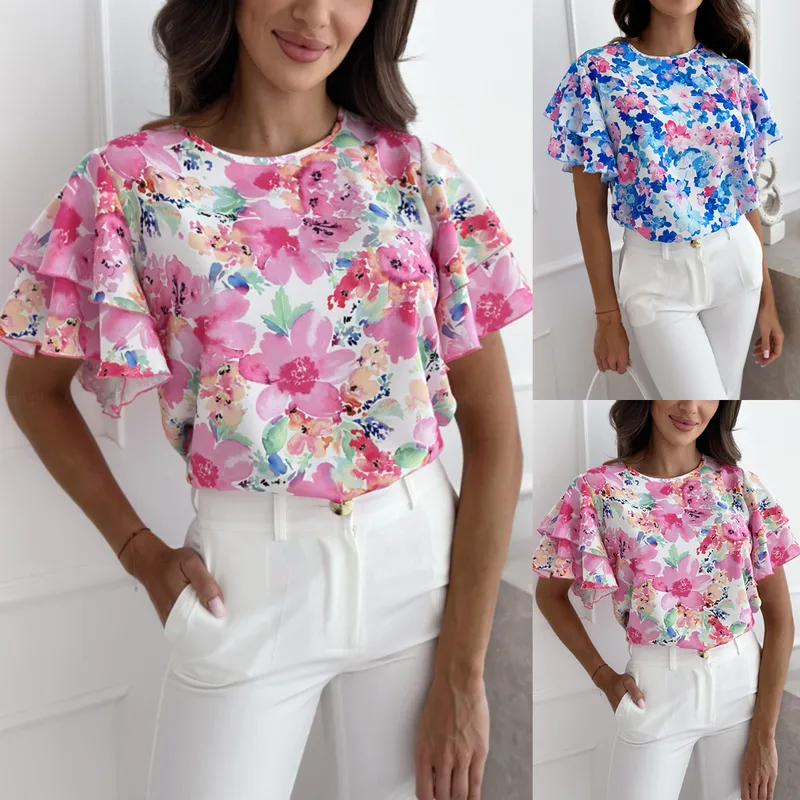 Women's Blouse Short Sleeve Blouses Vacation Flower