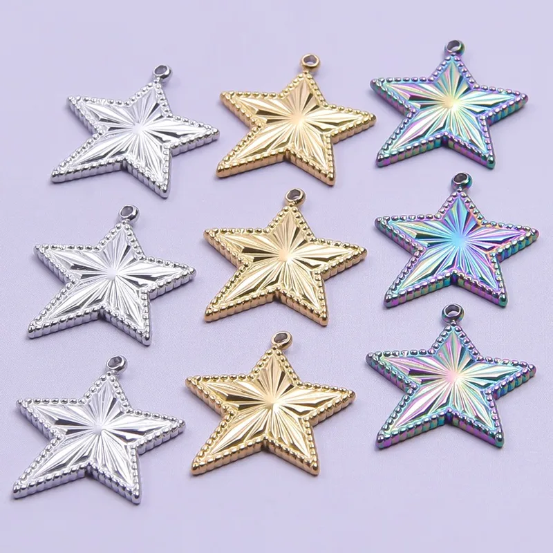 1 Piece 18 * 20mm Hole 1~1.9mm 304 Stainless Steel 18K Gold Plated Pentagram Polished Pendant