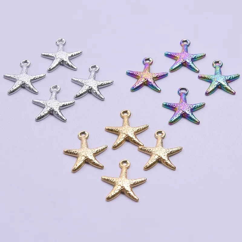 1 Piece Hole 1~1.9mm 304 Stainless Steel 18K Gold Plated Starfish Sandblasted Polished Pendant