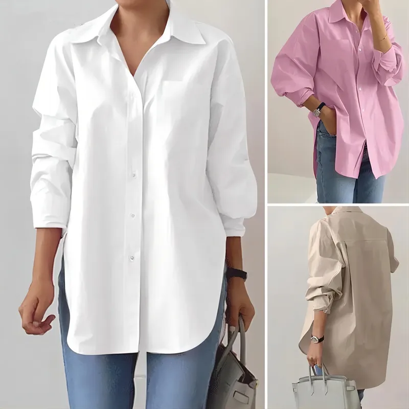 Women's Blouse Long Sleeve Blouses Pocket Simple Style Solid Color