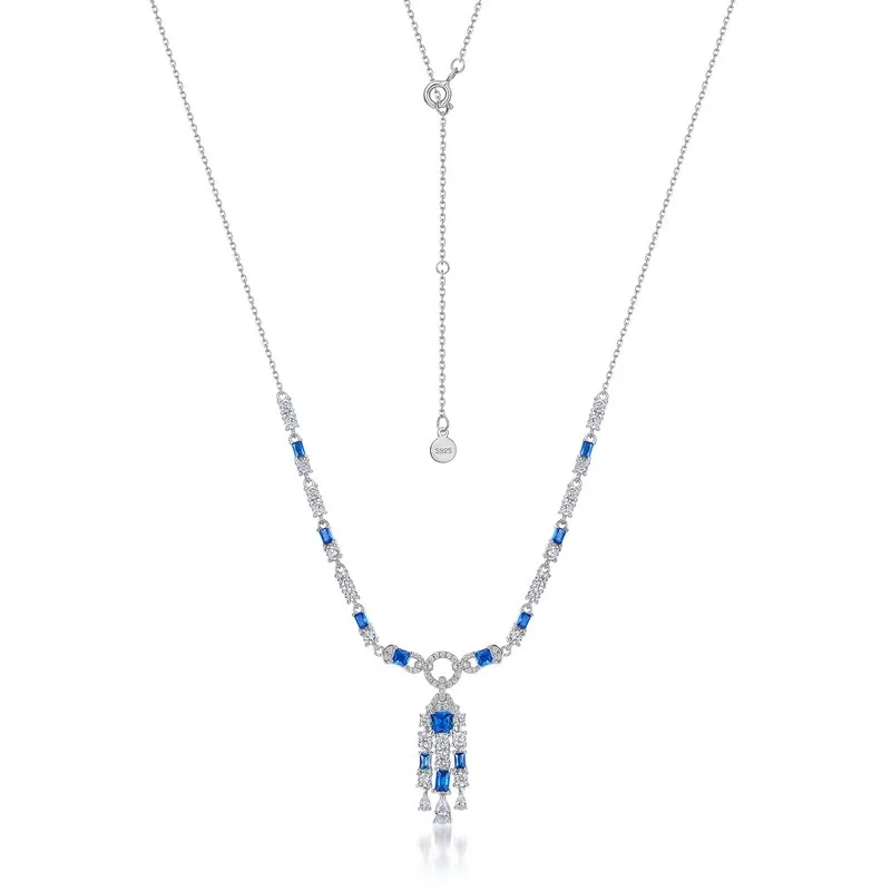 925 Sterling Silver 925 Sterling Silver Lab-grown Gemstone Lab-grown Gemstone Diamond Geometric Pendant Necklace