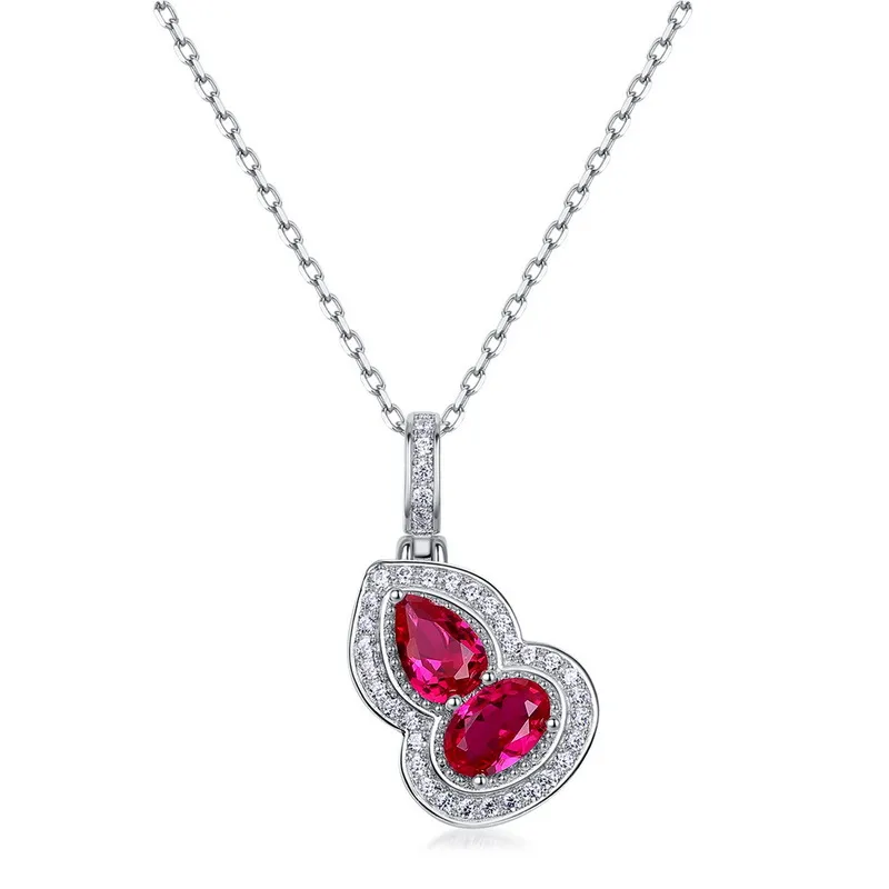 925 Sterling Silver 925 Sterling Silver Lab-grown Gemstone Diamond Gourd Pendant Necklace