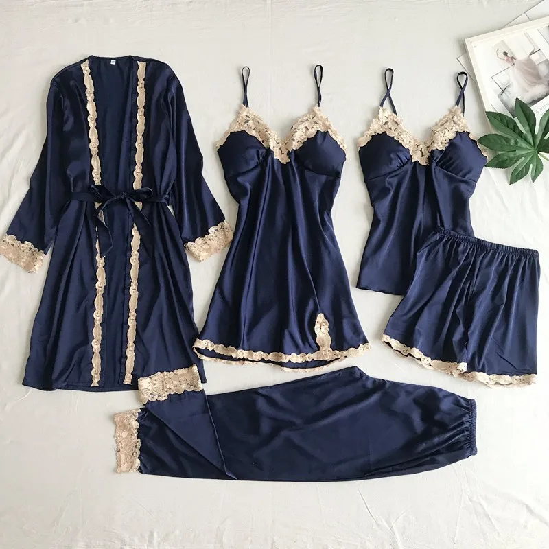 Home Daily Women's French Style Solid Color Imitated Silk Polyester Pajama Sets