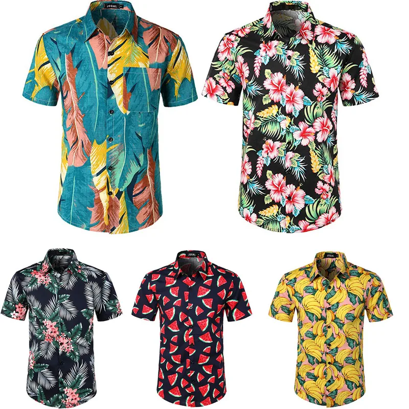 Men's Flower Watermelon Banana British Style Turndown Short Sleeve Slim Men's Tops