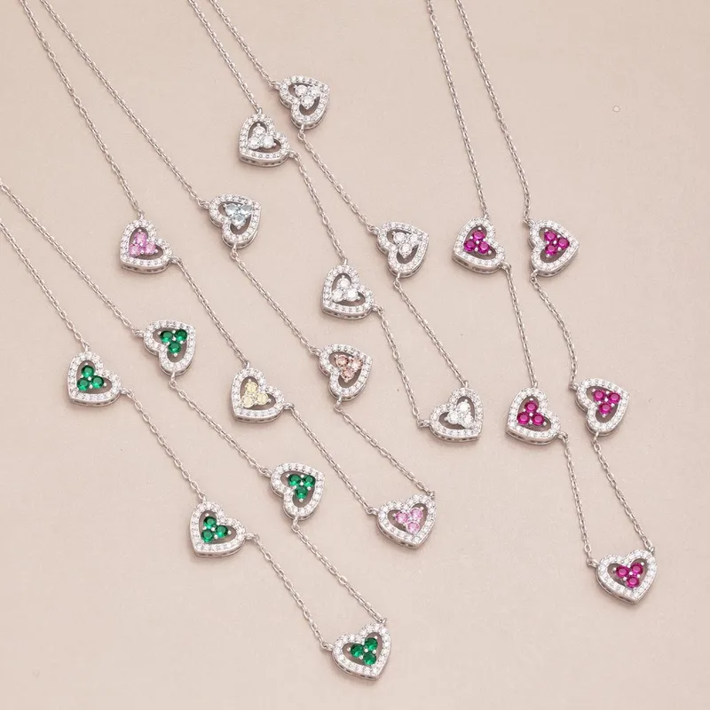 925 Sterling Silver Zircon Diamond Heart Shape Necklace