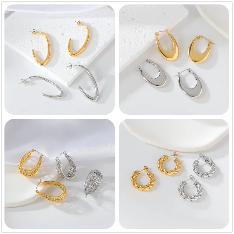 1 Pair Elegant Exaggerated Oversized C Shape Solid Color Twist Hollow Out 304 Stainless Steel 18K Gold Plated Earrings Ear Studs