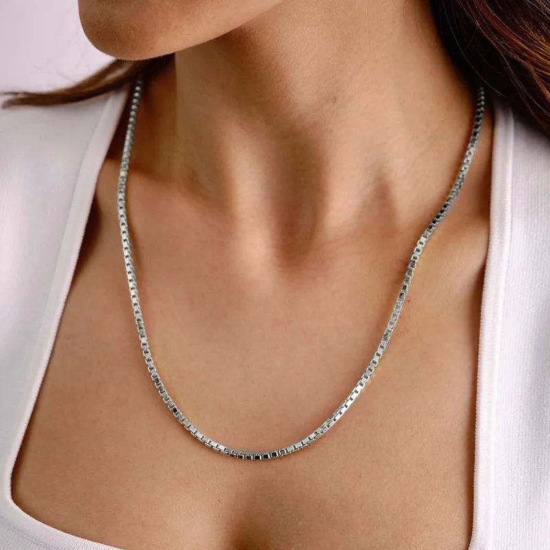 925 Sterling Silver Plated Chain Box Chain Plating Geometric Necklace