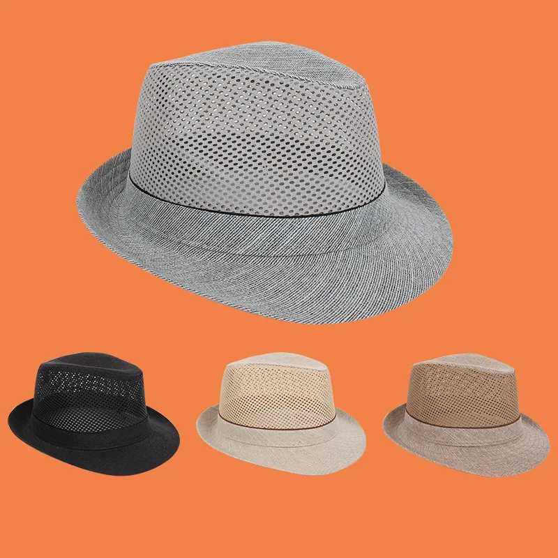 Factory Supply Outdoor Beach Casual Bowler Hat Middle-Aged And Elderly Men's Hat Sun Hat Summer Mesh Top Hat Wholesale