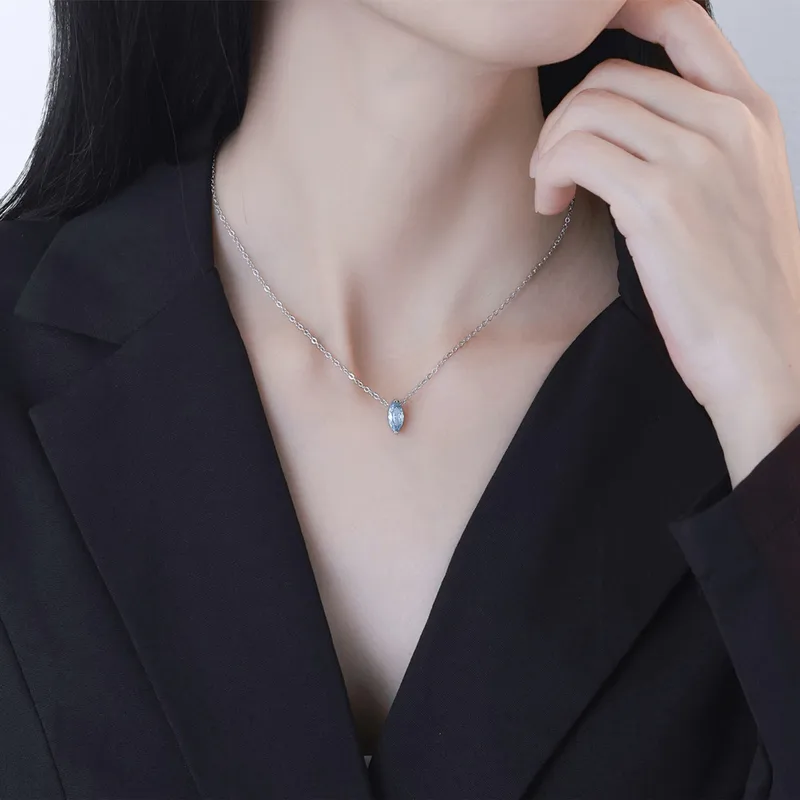 925 Sterling Silver Zircon Inlay Rhombus Pendant Necklace