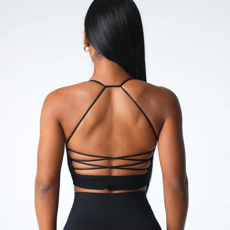 Sports Solid Color Nylon Halter Neck Active Tops Halter Crisscross Tank