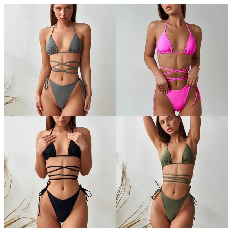 Women's Solid Color 2 Pieces Set Bikinis Swimwear