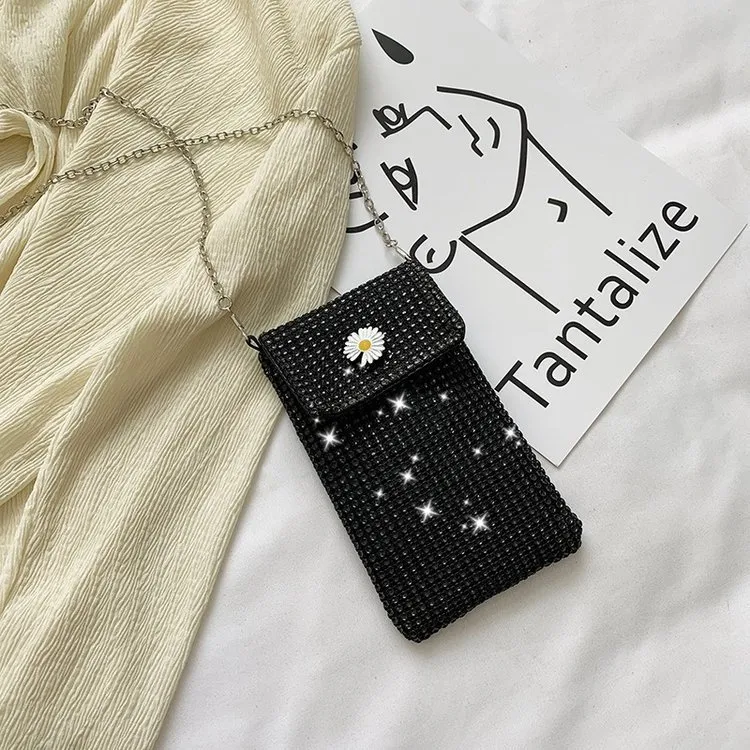 Internet Celebrity Style Casual Street Diamond Shiny Chain Shoulder Messenger Bag Trendy Fashion Shiny Personalized Phone Bag
