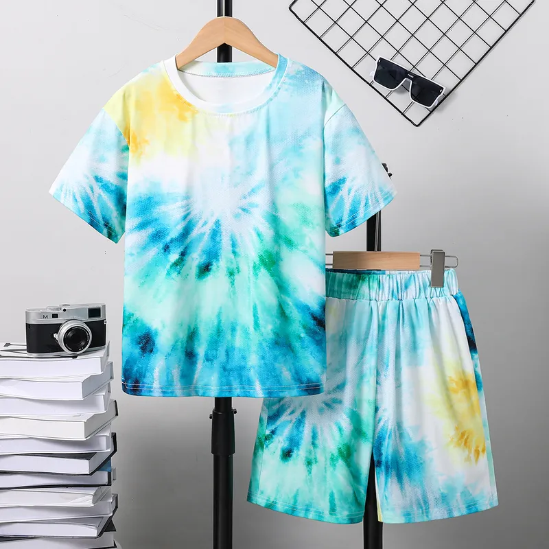 Casual Tie Dye Polyester Boys Clothing Sets