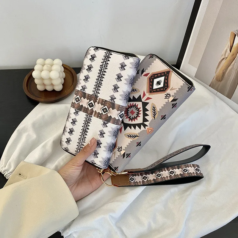 Women's Geometric Pu Leather Side Zipper Wallets