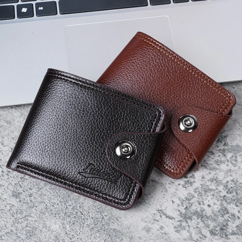 Men's Solid Color Pu Leather Buckle Small Wallets