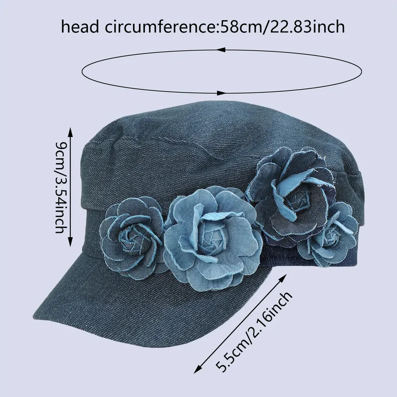 Women's Elegant Japanese Style Artistic Flower Appliques Curved Eaves Newsboy Cap
