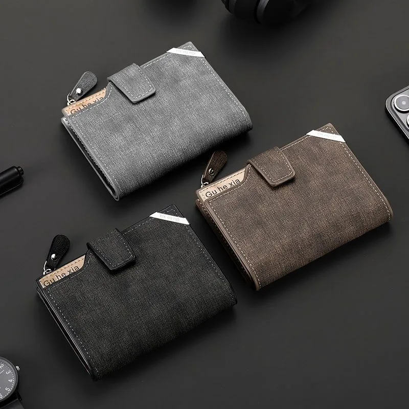 Men's Solid Color Pu Leather Side Zipper Small Wallets