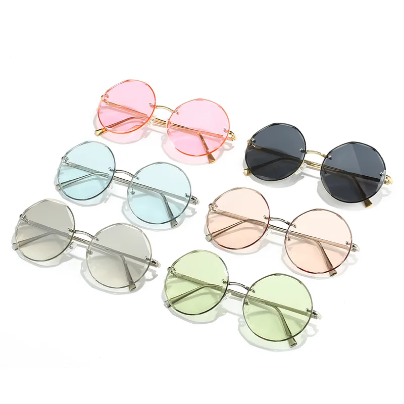 Retro Classic Style Sunglasses Pc Round Frame Frameless Women's Sunglasses