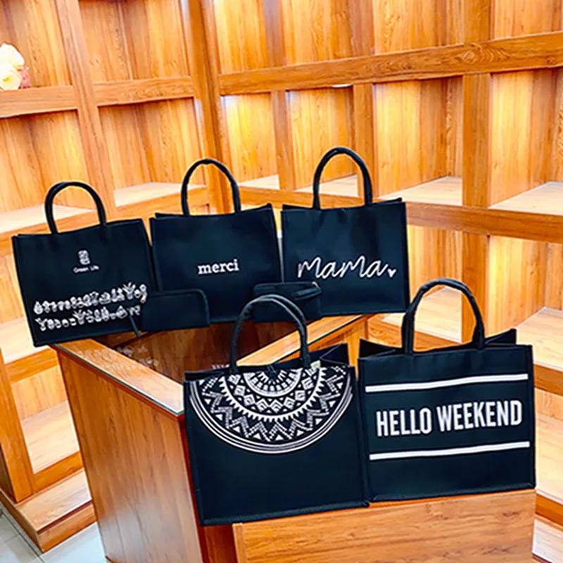 Women's Large Oxford Cloth Letter Elegant Streetwear Square Buckle Tote Bag