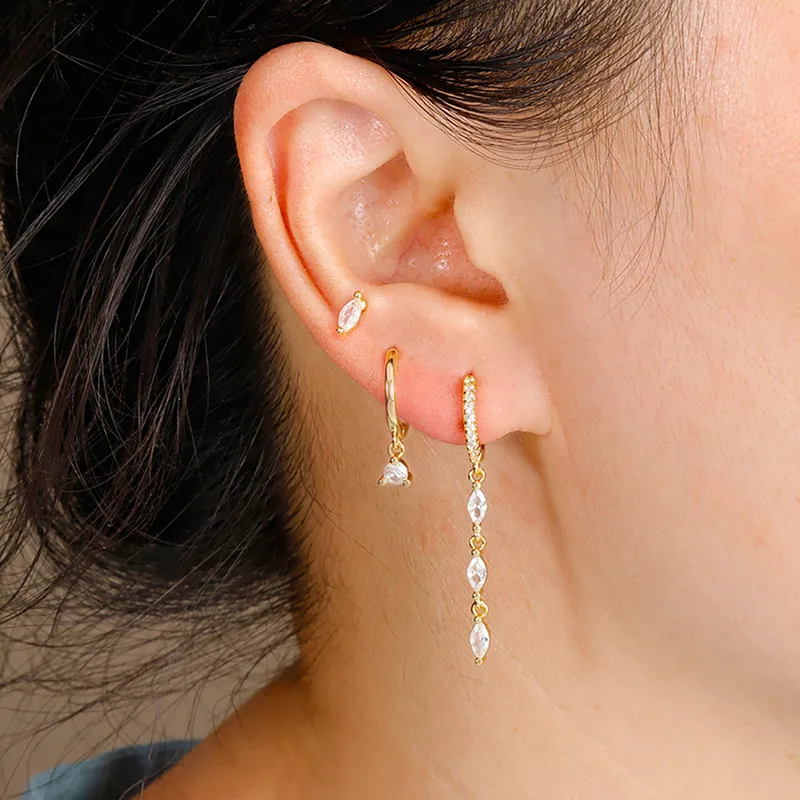 3 Pieces Set Classic Style Solid Color Inlay Copper Zircon 18K Gold Plated Dangling Earrings Drop Earrings