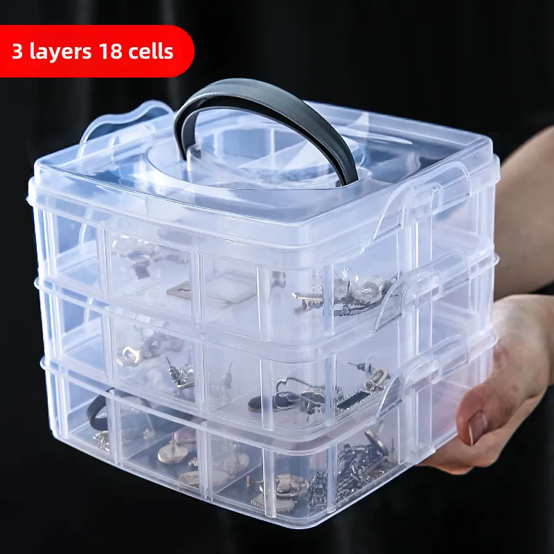 Simple Transparent Plaid Portable Storage Box Jewelry Earrings Necklace Ring Jewelry Children's Hair Accessories Practical Storage Box