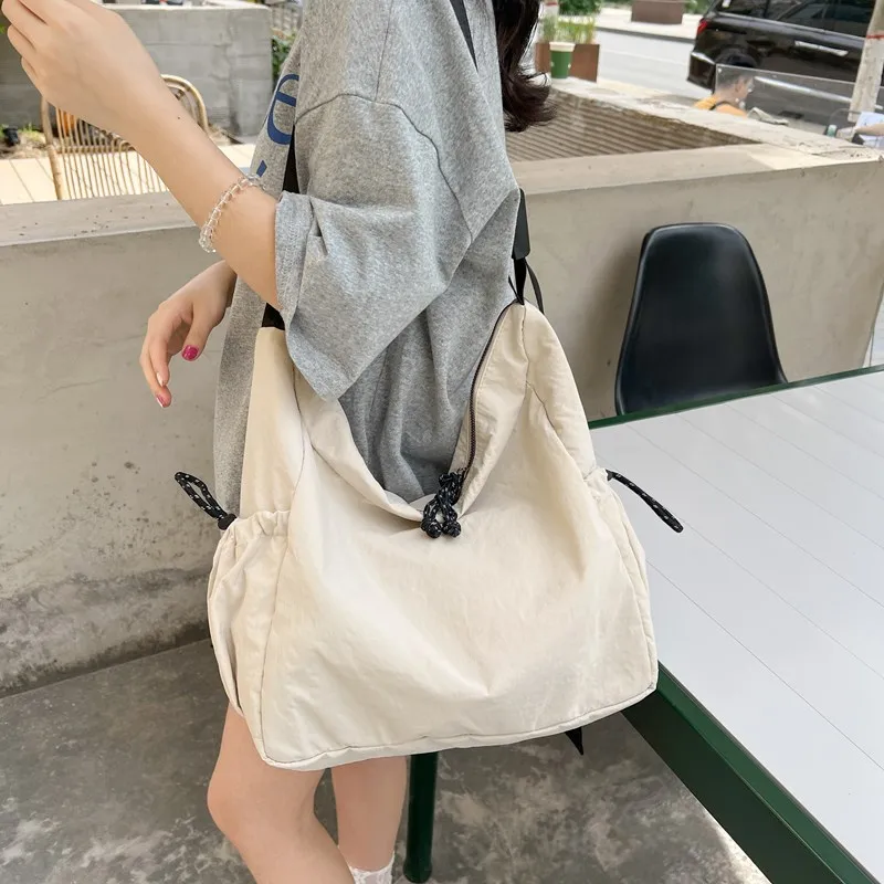 Women's Large Composite Cloth Solid Color Beach Dumpling Shape Zipper Messenger Bag