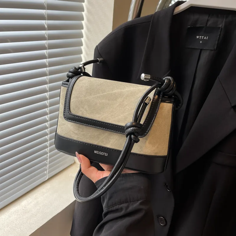 Women's Pu Leather Color Block Classic Style Sewing Thread Square Flip Cover Crossbody Bag
