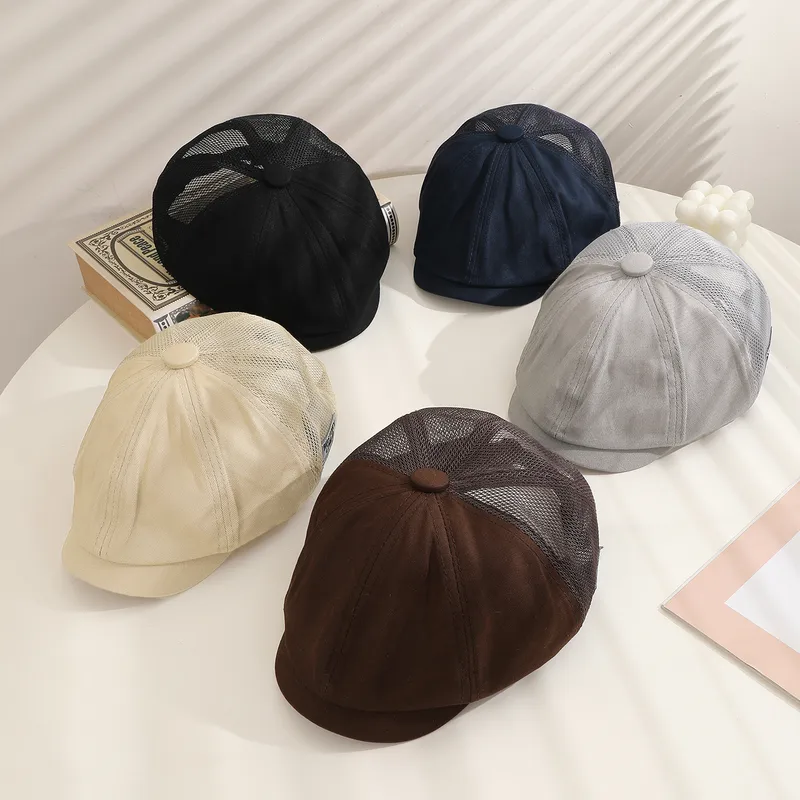 Men's Casual Simple Style Solid Color Hollow Out Wide Eaves Newsboy Cap