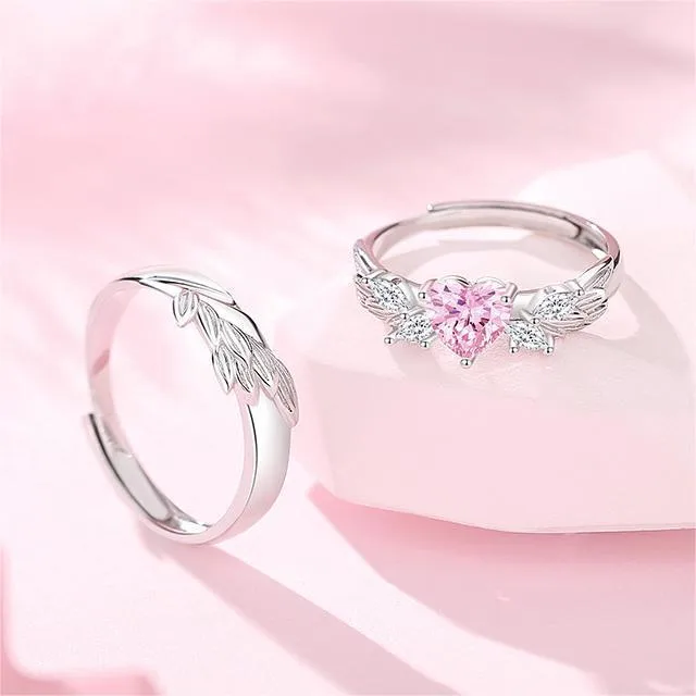 Copper Inlay Leaf Zircon Couple Rings