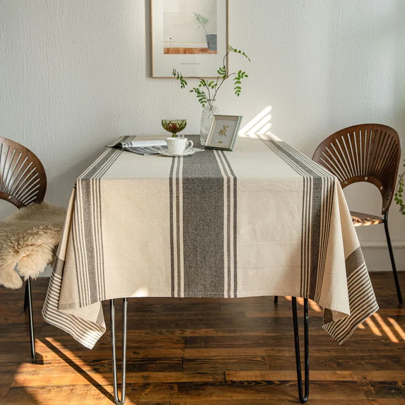Yi Qiyun Striped Tablecloth Brown Contrast Color Japanese Table Cloth Coffee Table Cloth Fabric Rectangular  Direct