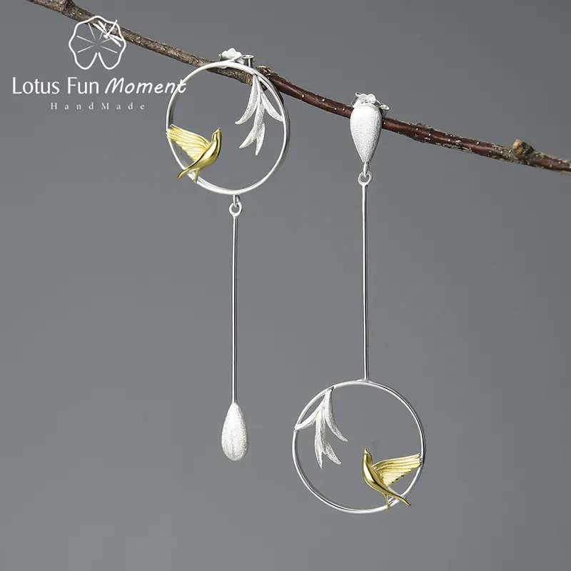 1 Pair Sterling Silver Water Droplets Bird Drop Earrings