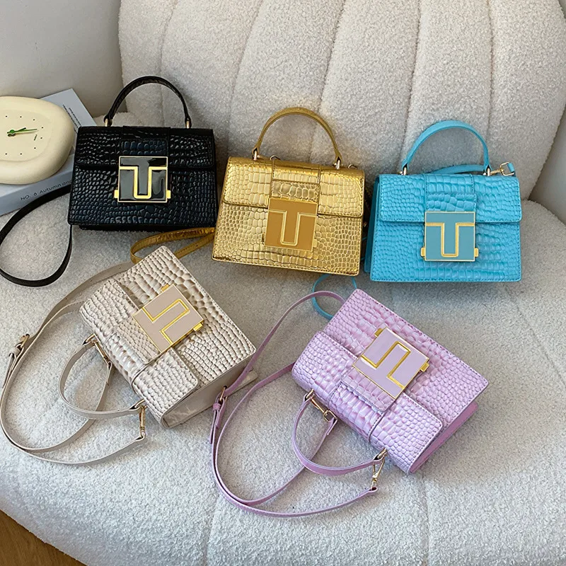 Women's Pu Leather Solid Color Elegant Classic Style Square Lock Clasp Handbag Crossbody Bag