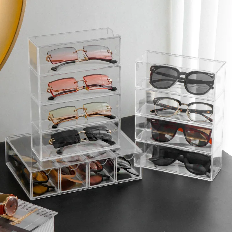 New Sunglasses Box Internet-famous Glasses Storage Box Acrylic Transparent 4-layer Display Rack Dust-proof Colored Contact Glasses