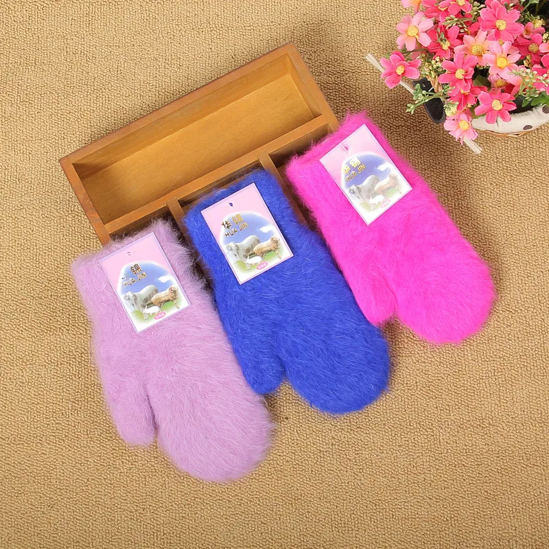 Rabbit Fur Gloves Korean Dongdaemun Winter Warm Women's Bag Finger Fleece-lined Thickened Multi-finger Solid Color Glove Bag Finger Gloves
