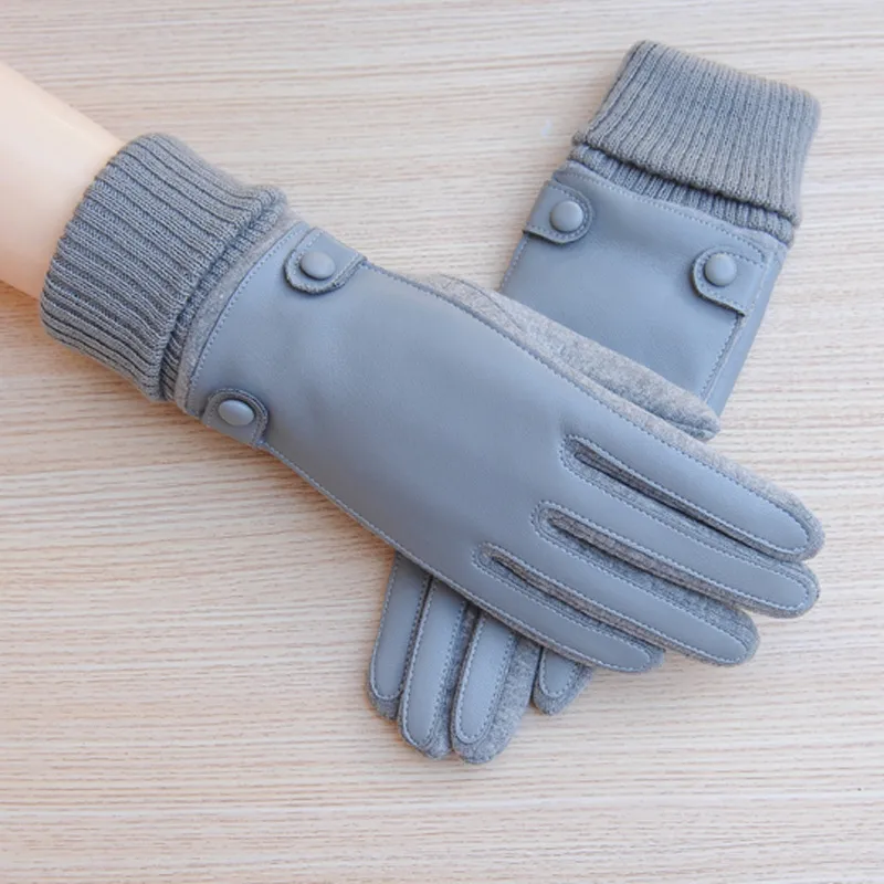 Direct Autumn And Winter Velvet Warm Touch Screen Gloves Women's Cotton Outdoor Cycling Leather V Velvet Fashion Korean Version