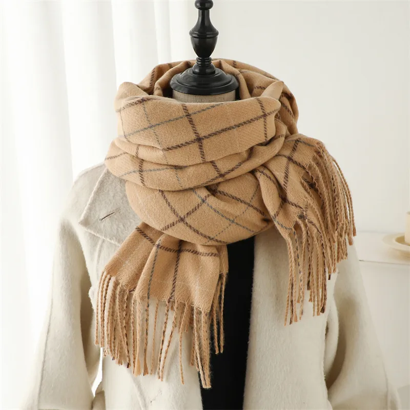 Women's Casual Style Business Basic Plaid Imitation Cashmere Polyester Scarf