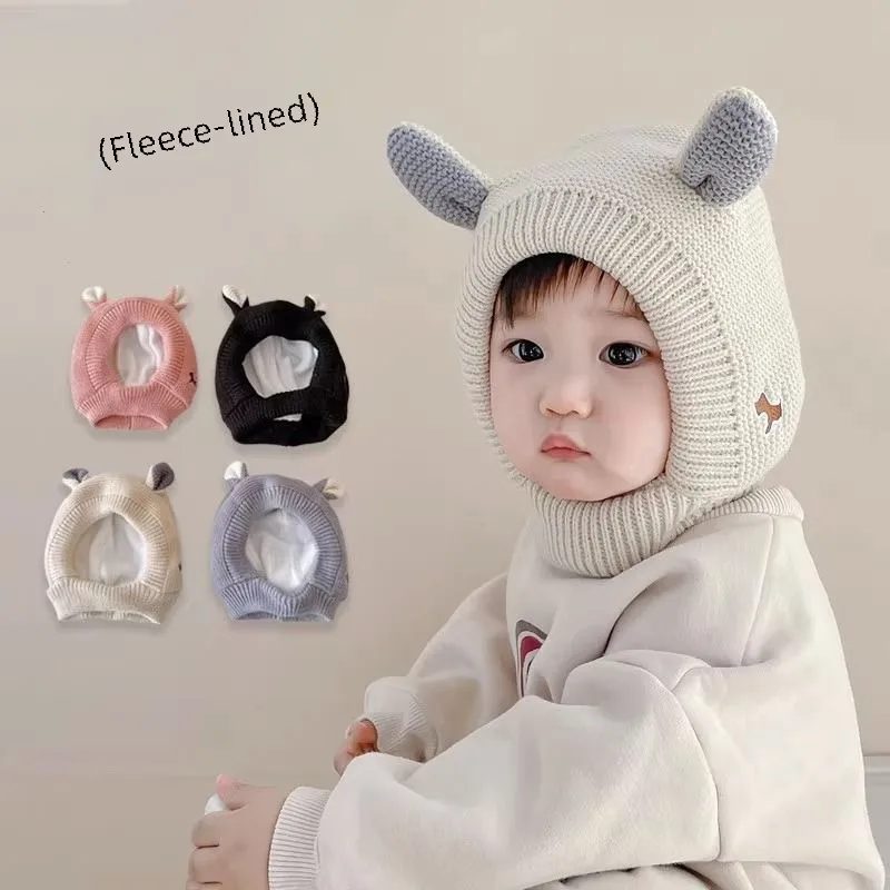 Winter Fleece-lined Thickened Children's Baby Rabbit Ear Protection Baby Boys And Girls Knitted Hat Cute Wool Hat