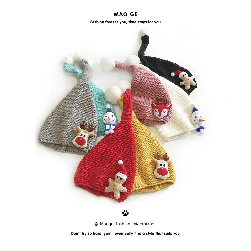 M303 Children's New Cartoon Christmas Sweet Fur Ball Cute Autumn And Winter Warm Pullover Casual Knitted Wool Hat