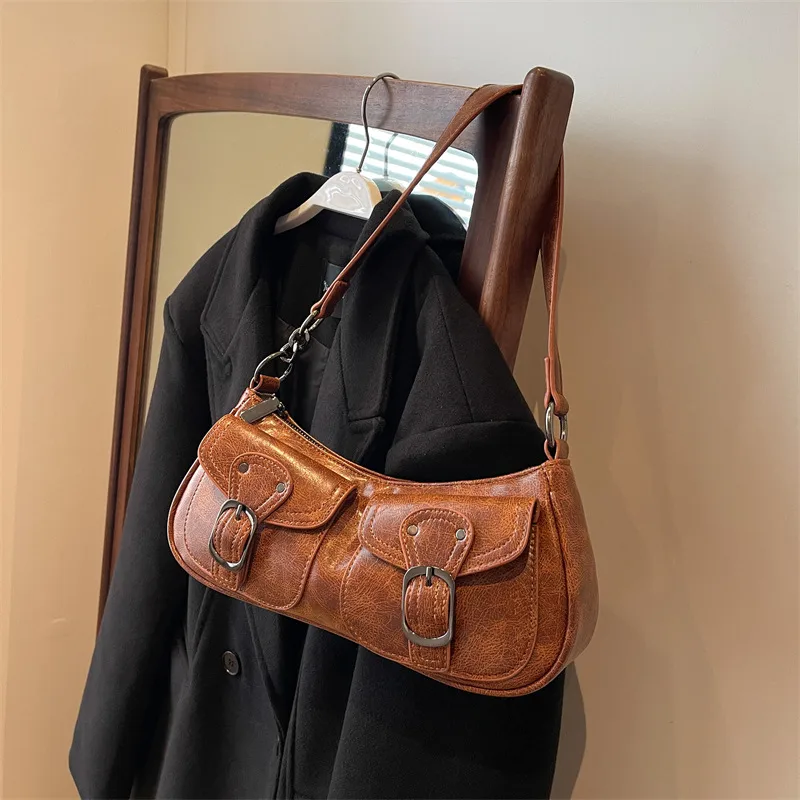 Wholesale Sweet Cool Motorcycle Bag For Women  New Niche Fashion Shoulder Underarm Bag Small Red Book  Women's Bag