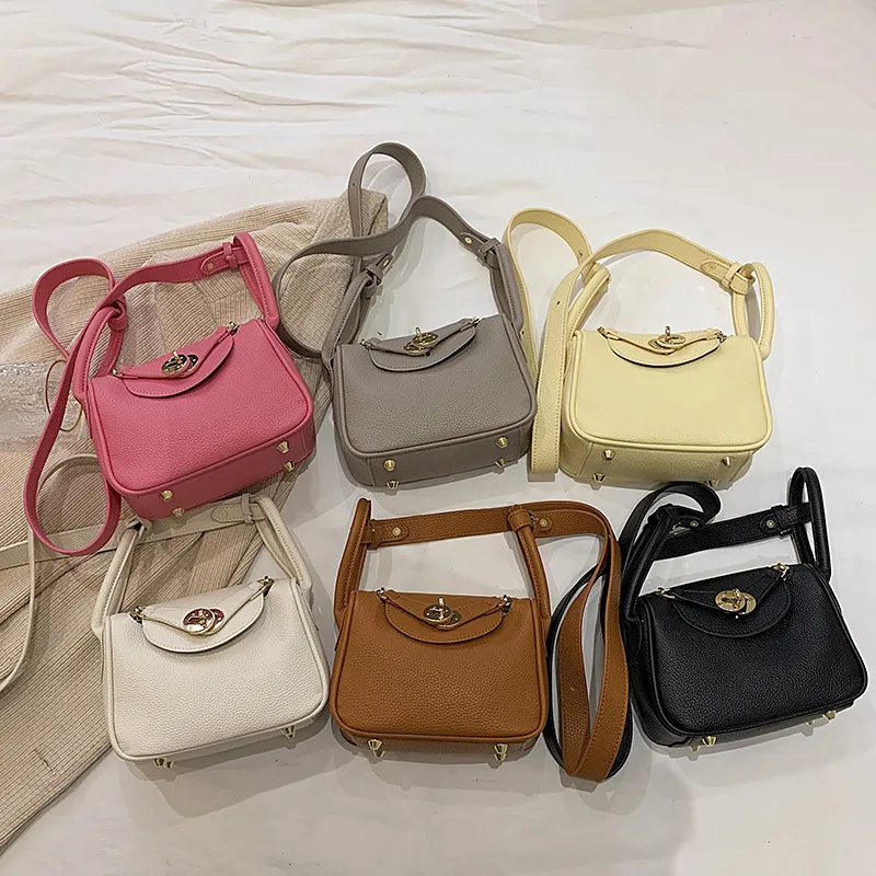 Retro Western Style Children's Bag  New PU Litchi Pattern Mini Portable Crossbody Shoulder Small Square Bag Trendy