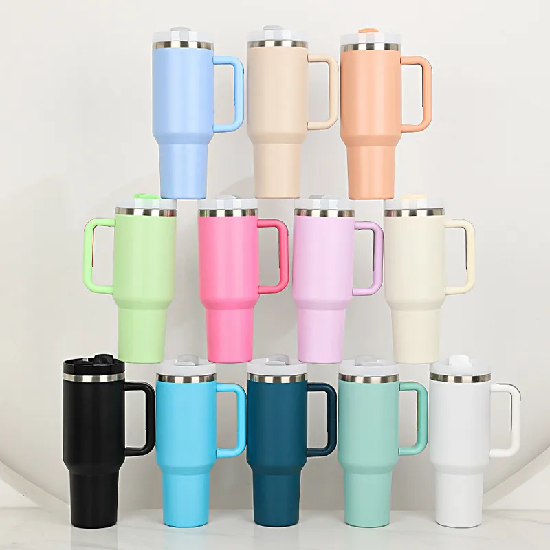 40oz Handle Car Cup 304 Stainless Steel Insulation Cold Ice Cup With Handle Straw Car Cup