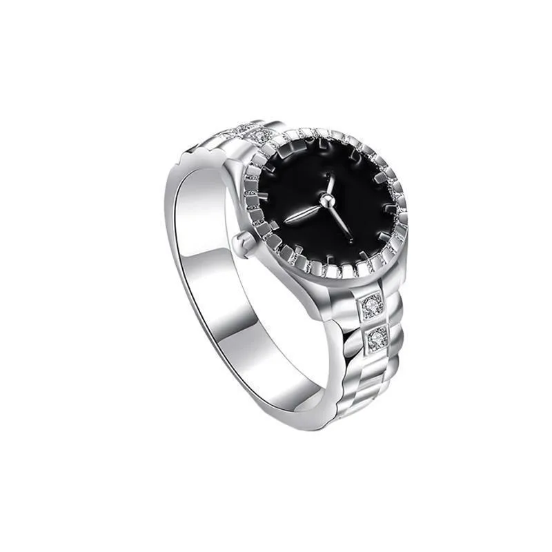 New  Creative Fashion Diamond Watch Decorative Ring Female S925 Thai Silver Couple Tail Ring Index Finger Ring Male