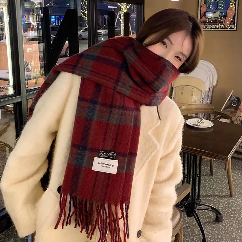 Women's Casual Lattice Imitation Cashmere Tassel Scarf