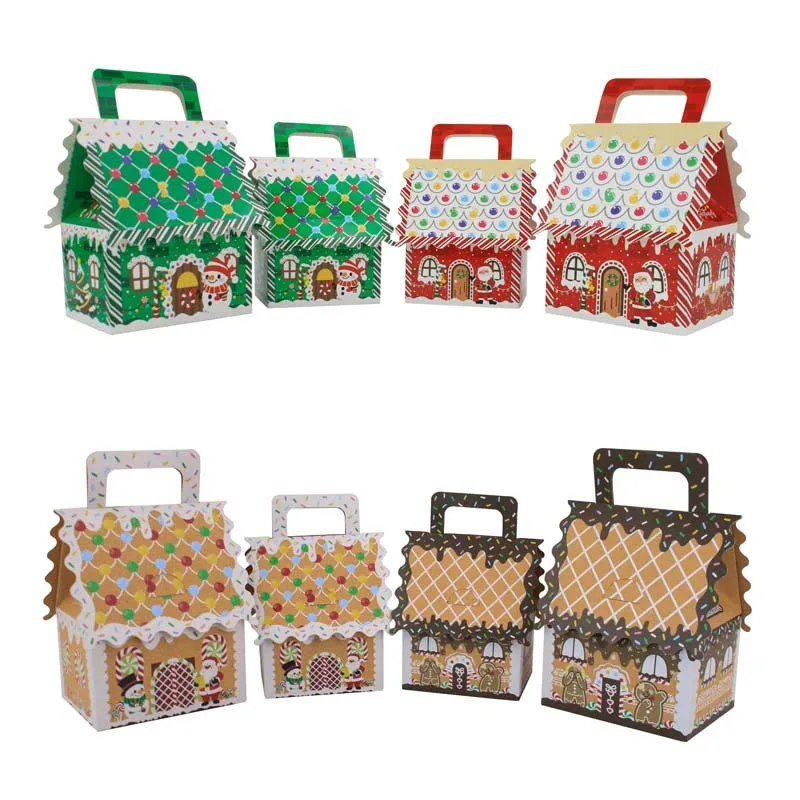 Christmas New Style Handheld Kraft Paper Candy Box Wedding Favor Sweet Sugar House Shaped Box Wedding Celebration Candy Box