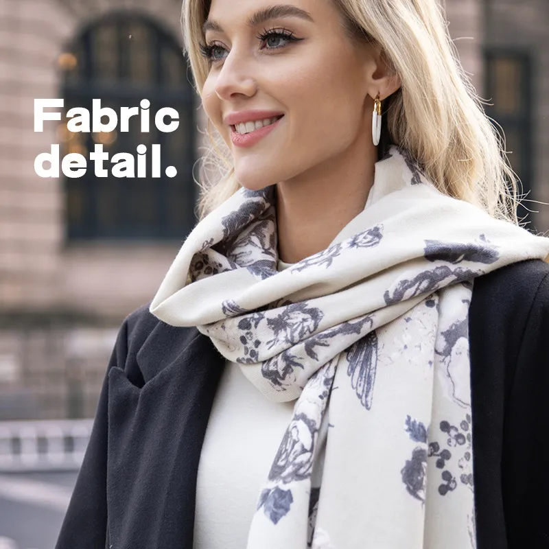 Autumn And Winter New Cashmere Tassel Shawl Fresh Sweet Rose Printed Cold-proof Warm Scarf
