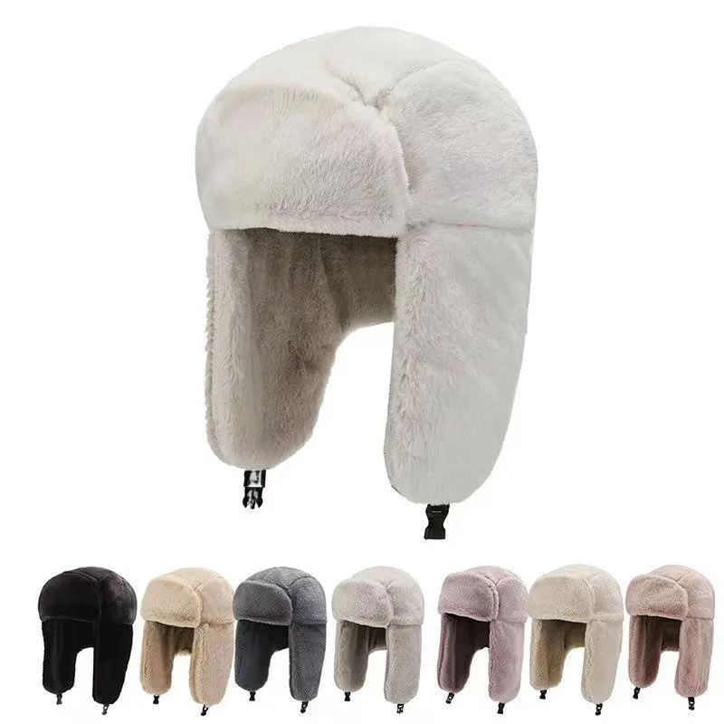 Winter Fleece-lined Men's And Women's Ear Protection Lei Feng Hat Rabbit Fur Windproof Cold-proof Fashion Outdoor Riding Lei Feng Hat