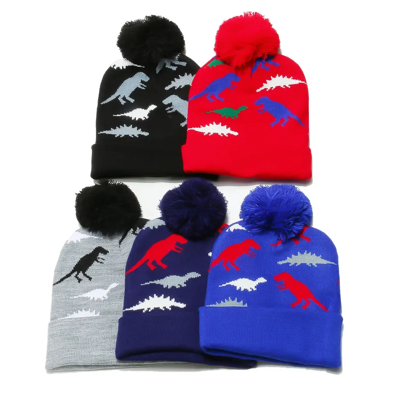 Children Unisex Cartoon Style Cute Dinosaur Pom Poms Jacquard Wool Cap